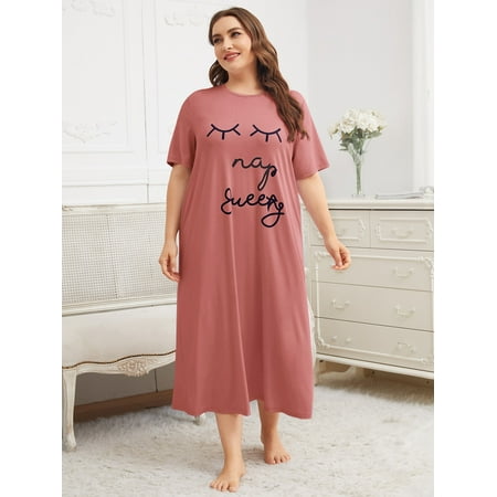 

Women s Plus Letter Graphic Nightdress 3XL(18) Redwood Casual F22001D