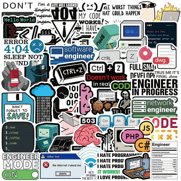Calcomanías de vinilo Stickers Programmer Meme Codi, 50 unidades