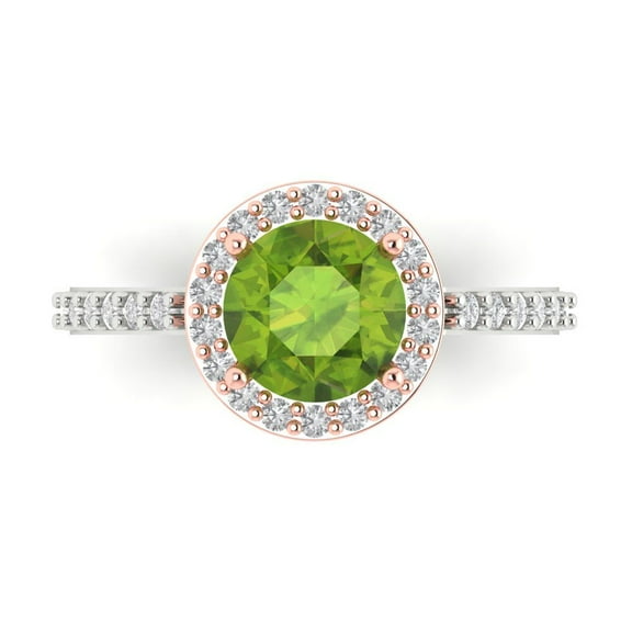 1.86 ctw Solitaire with Zirconia Diamond Accents Anniversary Ring for Women | Round Cut Natural Peridot | Hyperallergenic Solid 14K White/Rose Gold