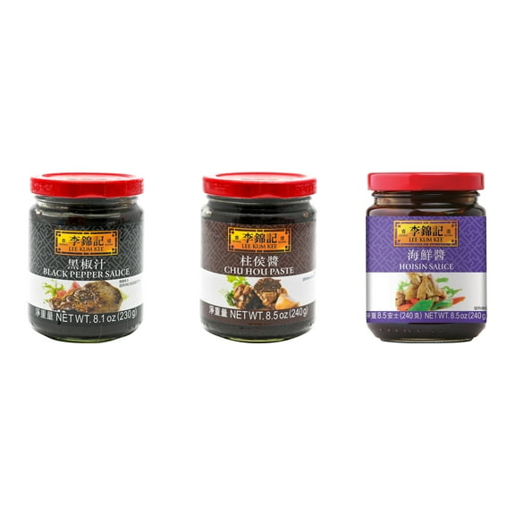 NineChef Brand Spoon Plus 3 Pack Lee Kum Kee Cooking Sauce, 3 Flavors(Black Pepper Sauce,Chu Hou,Hoisin Sauce)
