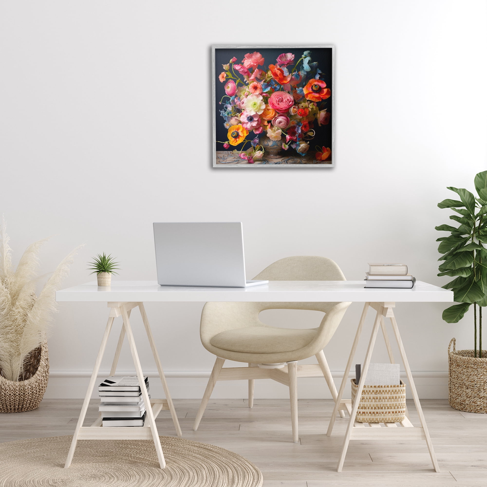 Stupell Industries Mixed Full Bouquet Botanical & Floral Painting Gray Framed Art Print Wall Art, 24 x 24