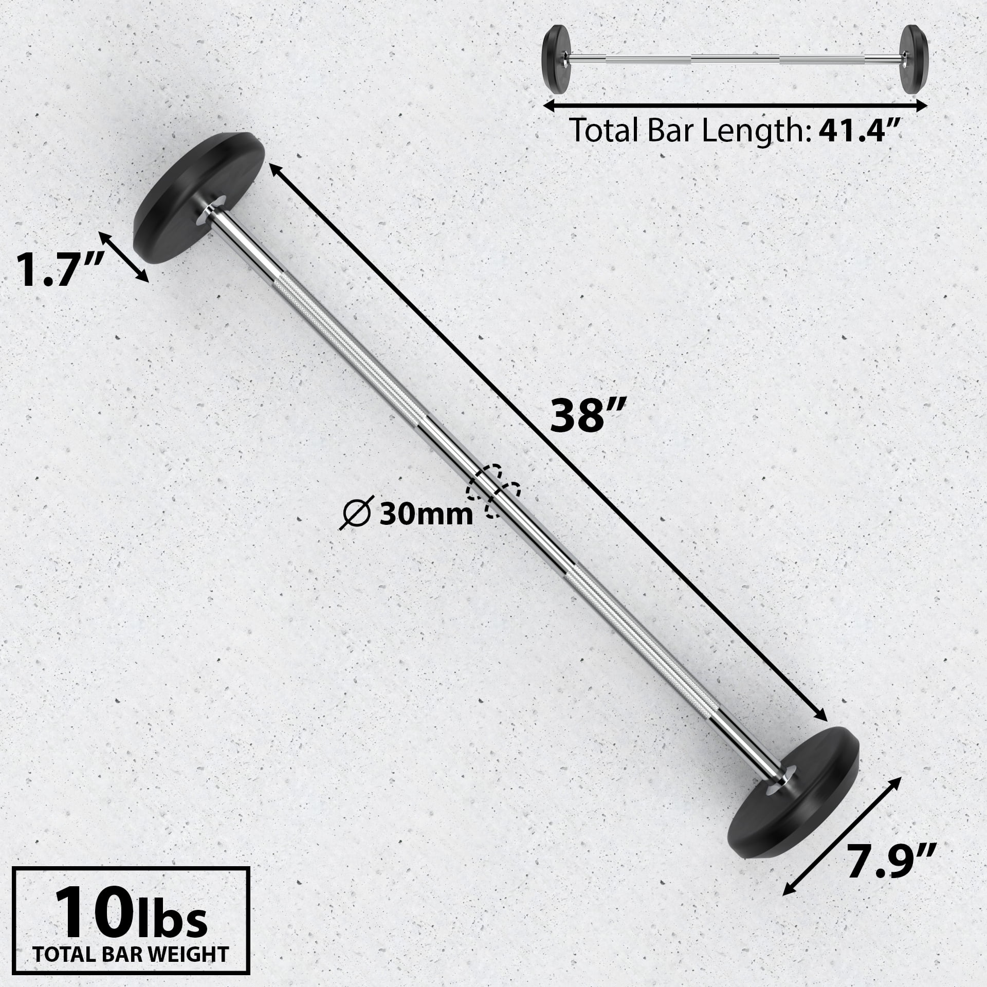 Synergee Non-Slip Fixed Weighted Straight Steel Bar with Rubber Weights Multicolor, 10 lb