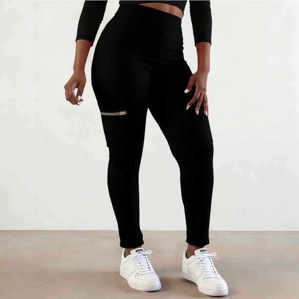 Pincandy Women's Plus Size Solid Color Yoga Pants - High Stretch with Zipper Pockets, Perfect for Workout & Daily Wear