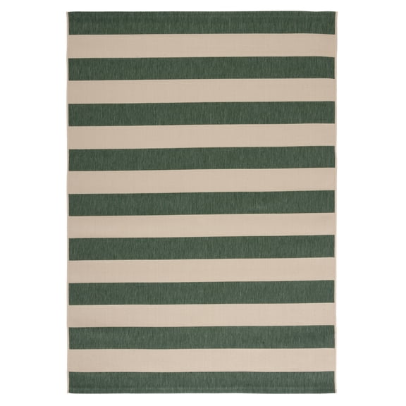 Safavieh Courtyard Ermintrude Striped Indoor/Outdoor Area Rug, Beige/Dark Green, 4' x 5'7"