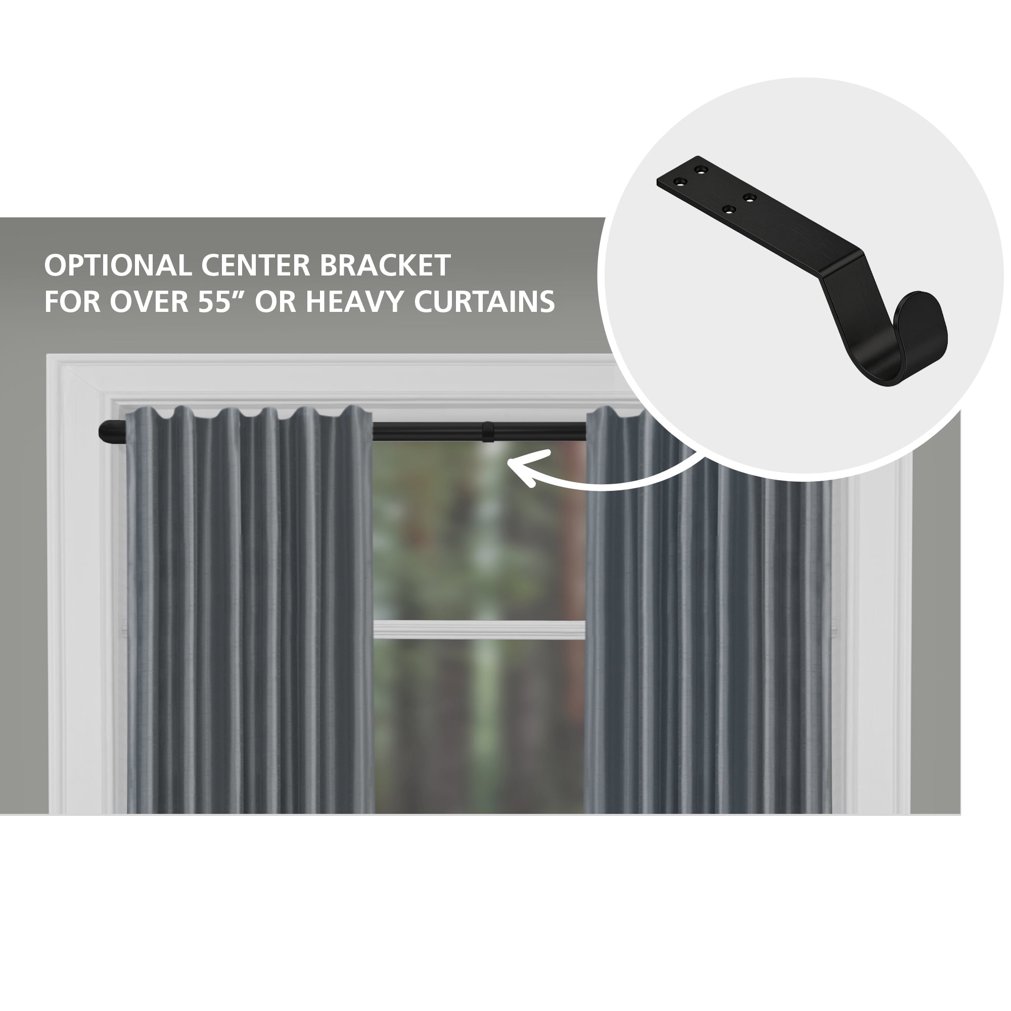 Mainstays Adjustable Wrap Around Tension Curtain Rod, Room Darkening, Black, 48-84 Inch