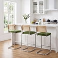 thumbnail image 6 of Zesthouse 30″ Rattan Bar Stools Set of 2, Velvet Bar Height Island Chairs with Cane Back & Chrome Legs, Mid Century Cantilevered Design Barstools for Kitchen Island, Green, 6 of 10