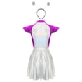 thumbnail image 4 of TiaoBug Womens Space Alien Cosplay Costume Outer Space Cutie Metallic Cap Slevee Dress with Hairhoop Purple 3XL, 4 of 7
