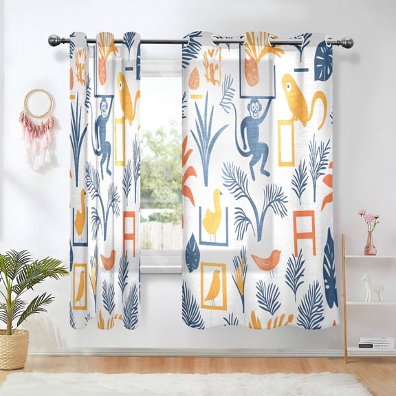 Yayeee Window Curtains Light Filtering 63"x42" Grommet Panel Pair Home Living Room Decor, Tropical Jungle Vibes