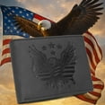 thumbnail image 3 of MARSHAL Mens RFID Blocking Vintage Leather Patriotic Eagle & USA Flag Debossed Bifold Wallet Black, 3 of 9