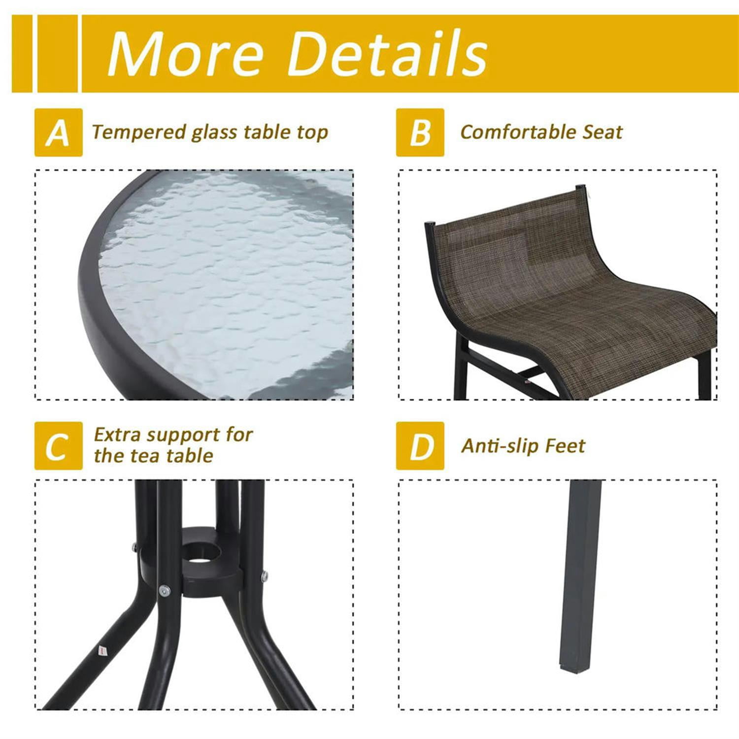 Demi Bonn 19" Round Bar Height Bistro Set for 2, Outdoor Pub Table and Chairs, Durable Build, Ideal for Small Patio and Garden, Brown