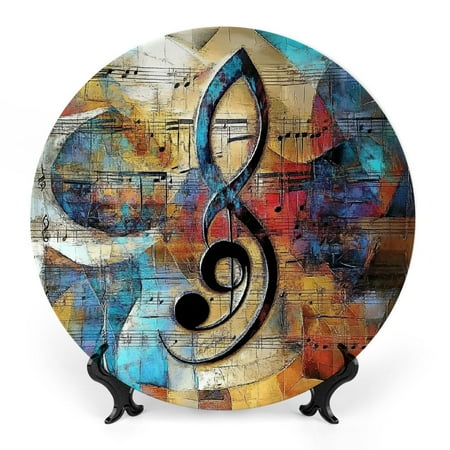 

FUMJ Musical Notes Bone China Decorative Plate Room Decoration Elegant Ceramic Material Included Hook Adhesive 7x7inch