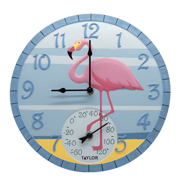 Taylor Precision Products 14inch Flamingo Clock with Thermometer