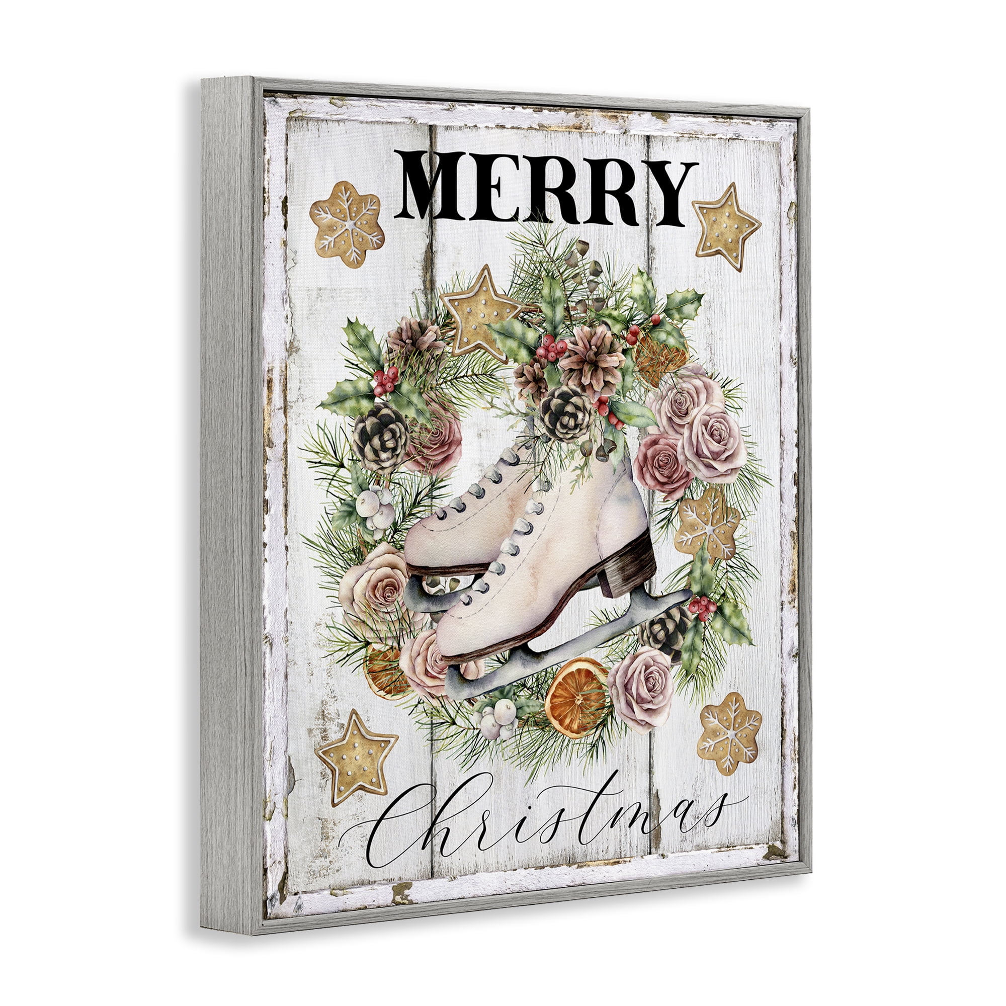 Stupell Industries Winter Ice Skates Holiday Painting Gray Framed Art Prints Wall Art, 16 x 20