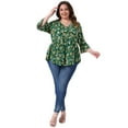 thumbnail image 3 of DARING DIVA Women's Plus Floral Ruffle 3/4 Sleeve Peplum Top 2X Green, 3 of 7