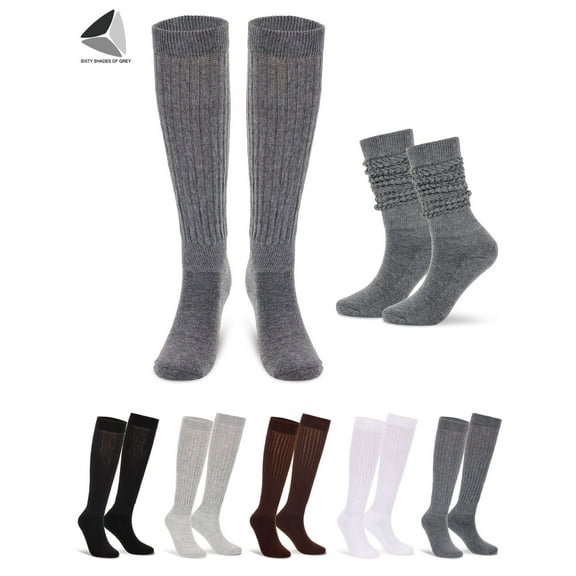 PULLIMORE 5 Pairs Women Men Cotton Slouch Socks, Knee High Boot Socks (5 Color)
