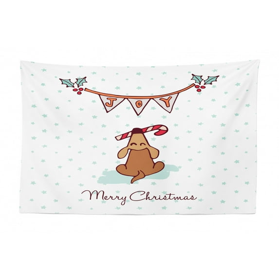 Christmas Tapestry, Holly Jolly Calligraphy Flying Birds and Branches with Santa Fox, Fabric Wall Hanging Decor for Bedroom Living Room Dorm, 2 Sizes, Dark Pink and Multicolor, by Ambesonne