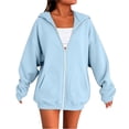 thumbnail image 4 of Girls Boys Full Zip Up Hooded Sweatshirt Fleece Lined Jacket Oversized Drop Shoulder Hoodie Solid Basic Sweatshirts Outerwear, 4 of 7