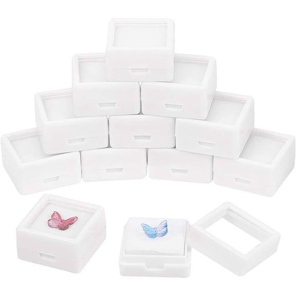 36PCS White Gemstone Display Box Mini Square Acrylic Jewelry Box Container 1.2x1.2x0.6 with Clear Top Lids and Sponge for Festival Gems Coins Jewelry Packing
