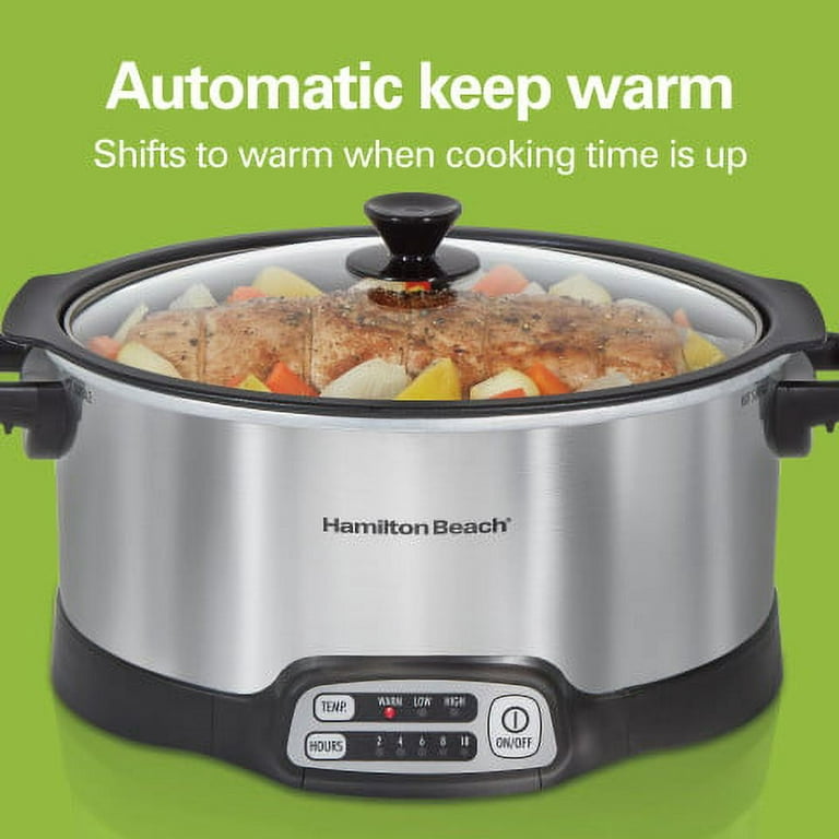 Hamilton Beach Programmable Slow Cooker, 6 Quart Capacity, Stovetop-Safe  Sear and Cook Crock, Silver, 33662