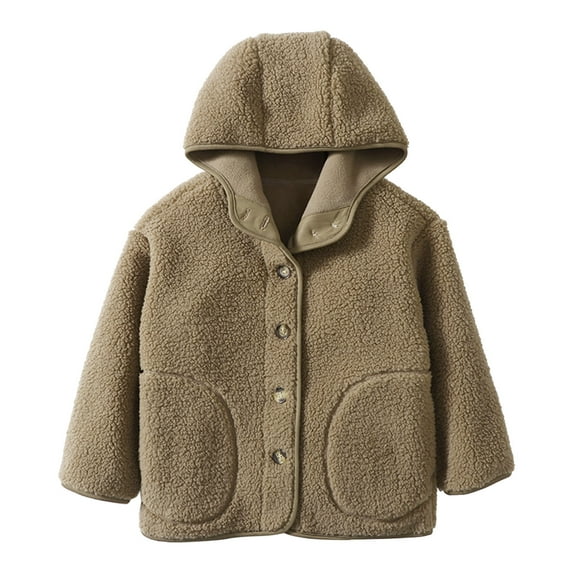Gubotare Girls Hooded Fleece Jacket Girls Fuzzy Fleece Jacket Casual Button Down Sherpa Overcoat Fur Jackets Outwear Size 5T 6T (Coffee,5-6 Years)