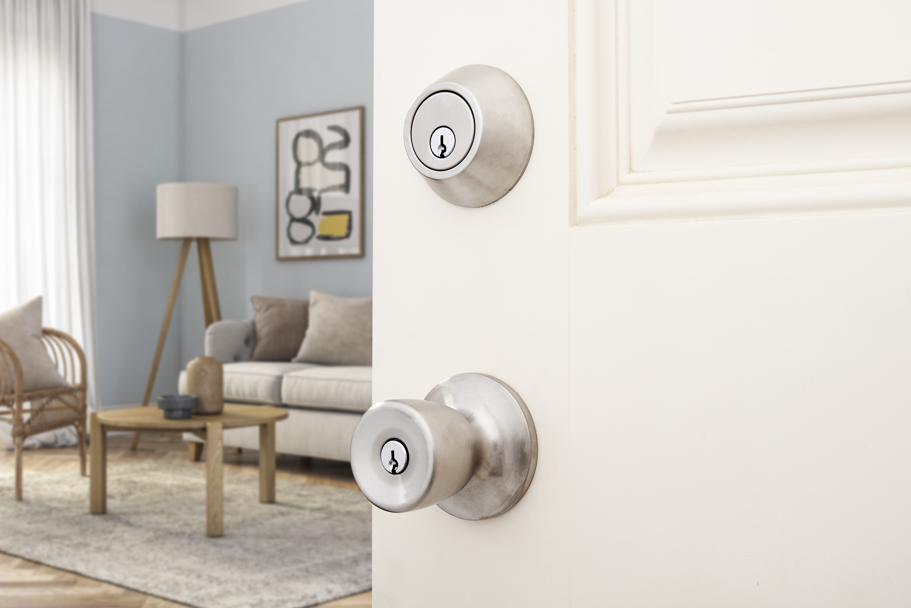 HYPER TOUGH KEYED ENTRY TULIP STYLE DOORKNOB AND DEADBOLT COMBO PACK, STAINLESS STEEL FINISH