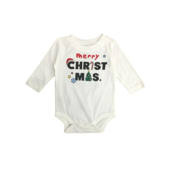 Infant Boys White Merry Christmas Long Sleeve Holiday Creeper Bodysuit 18m