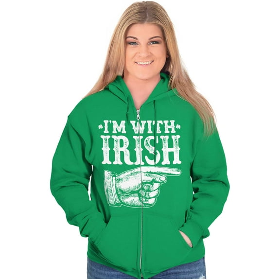 St Patricks Day I'm With Irish Zip Up Hoodie Men's Women's Brisco Brands S