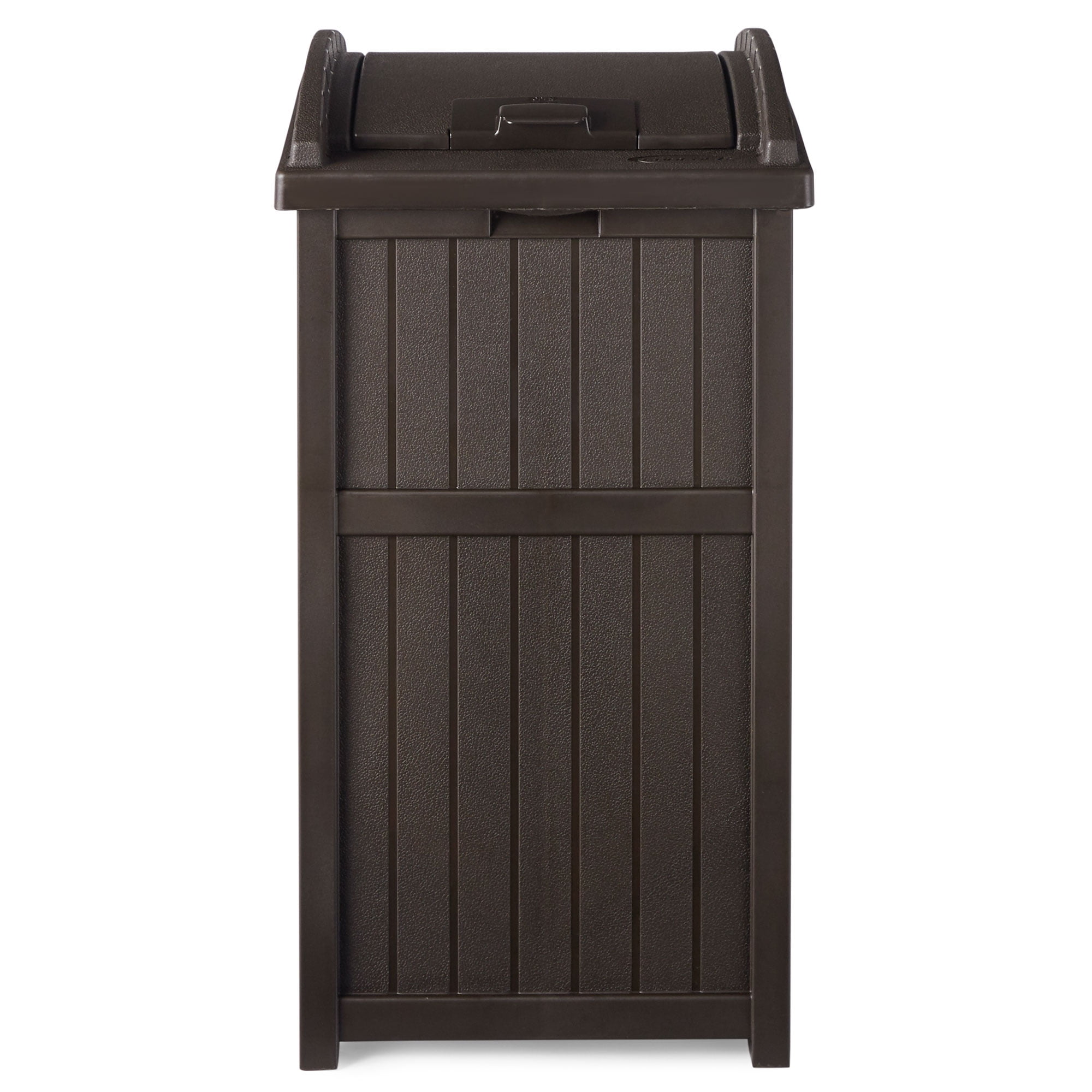 Suncast Resin Hideaway Outdoor Trash Can with Latching Lid, Java