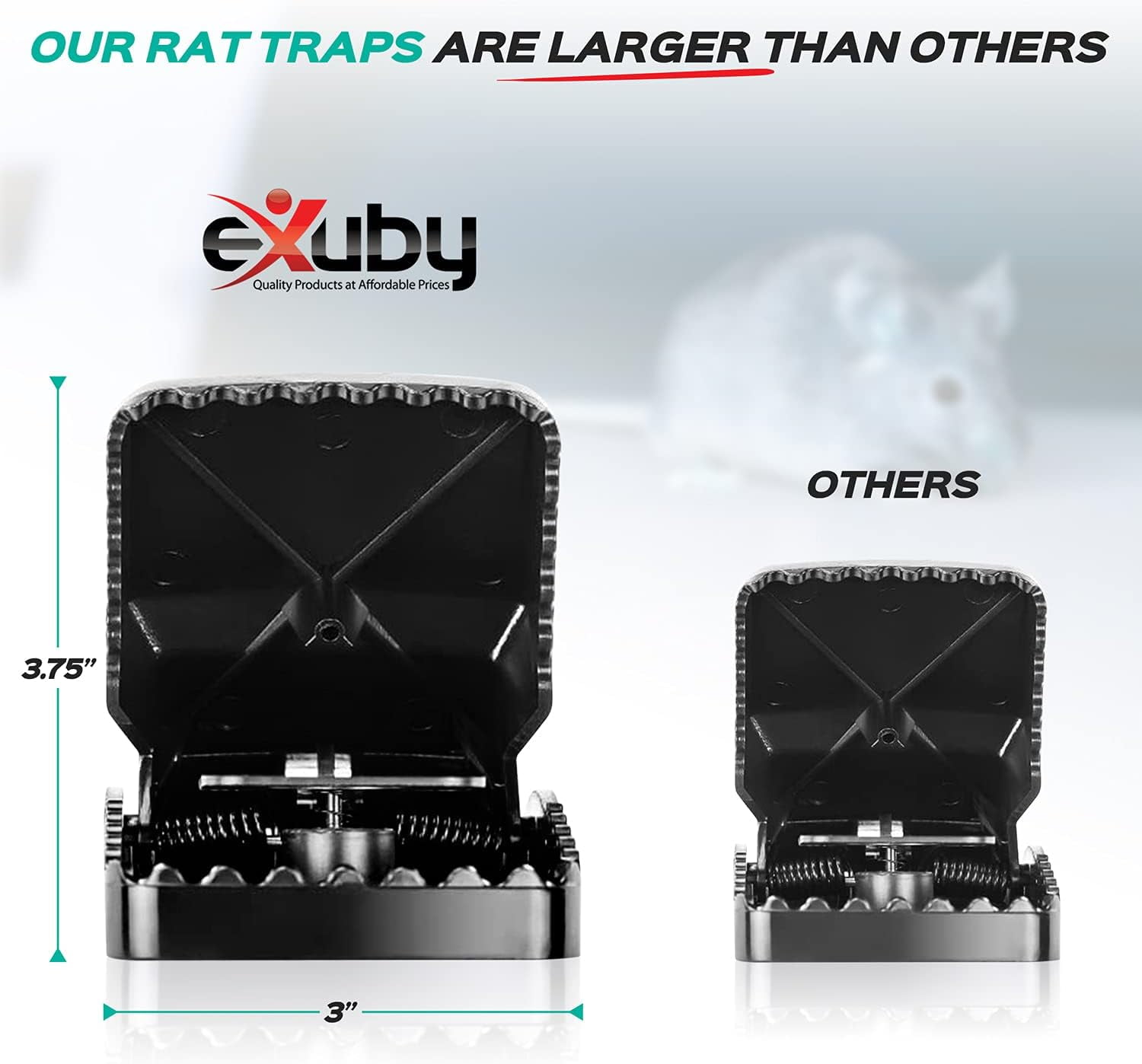 eXuby Large Powerful Rat Traps (6 Pack) - Kills Instantly with Powerful Steel Spring - Setup in Seconds - Wash & Reuse Over & Over - Rat Control without Harmful Poisons or Chemicals
