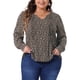 thumbnail image 1 of Blusa de mujer plus size Agnes Orinda de manga larga con pliegues, escote en V, floral, elegante y casual, talla 4X, color marrón y naranja, 1 of 6