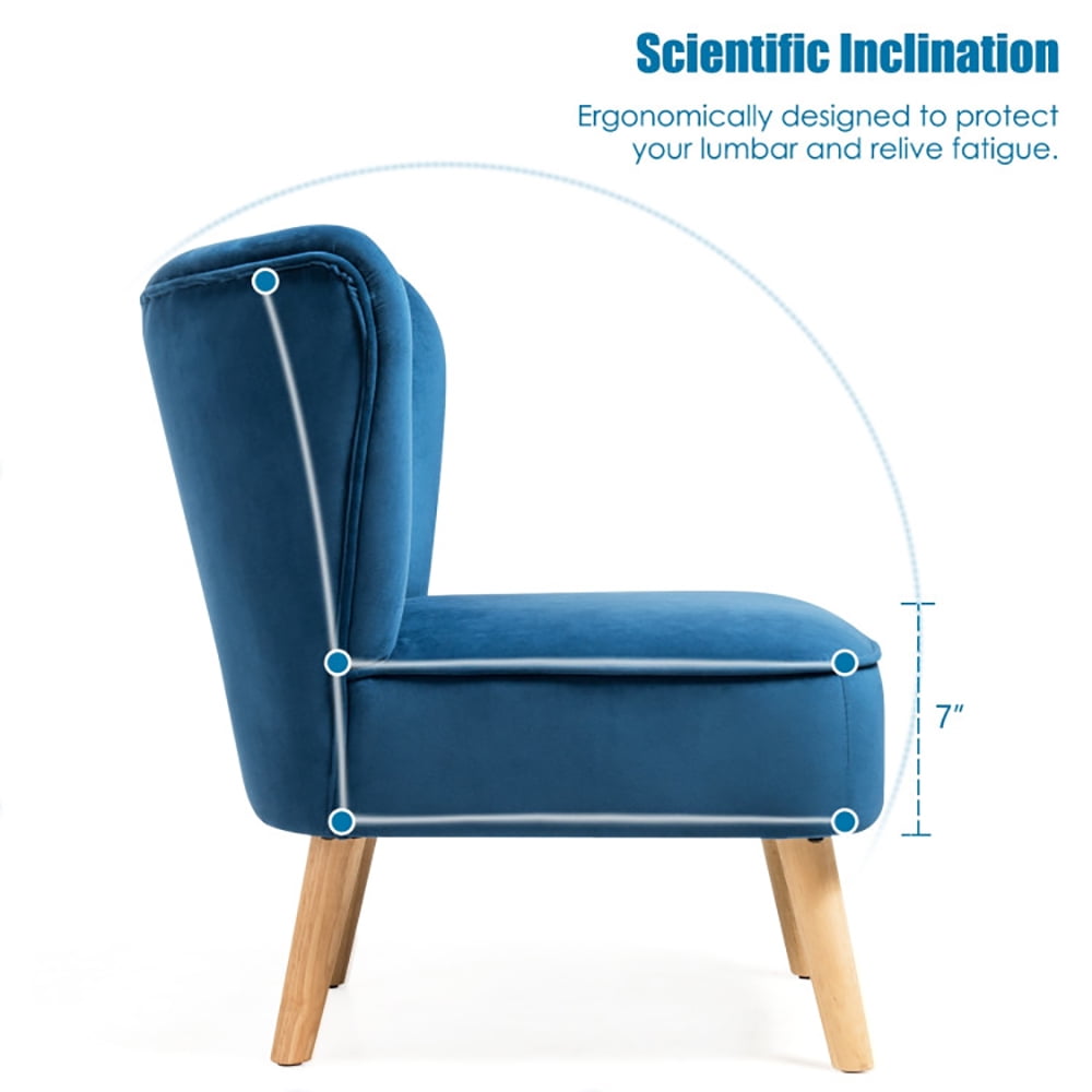 Finihen Velvet Accent Chair, Modern Armless Velvet Accent Chair with Wood Legs, Thickly Padded, Armless Wingback Club Chairs for Living Room, Bedroom, Blue