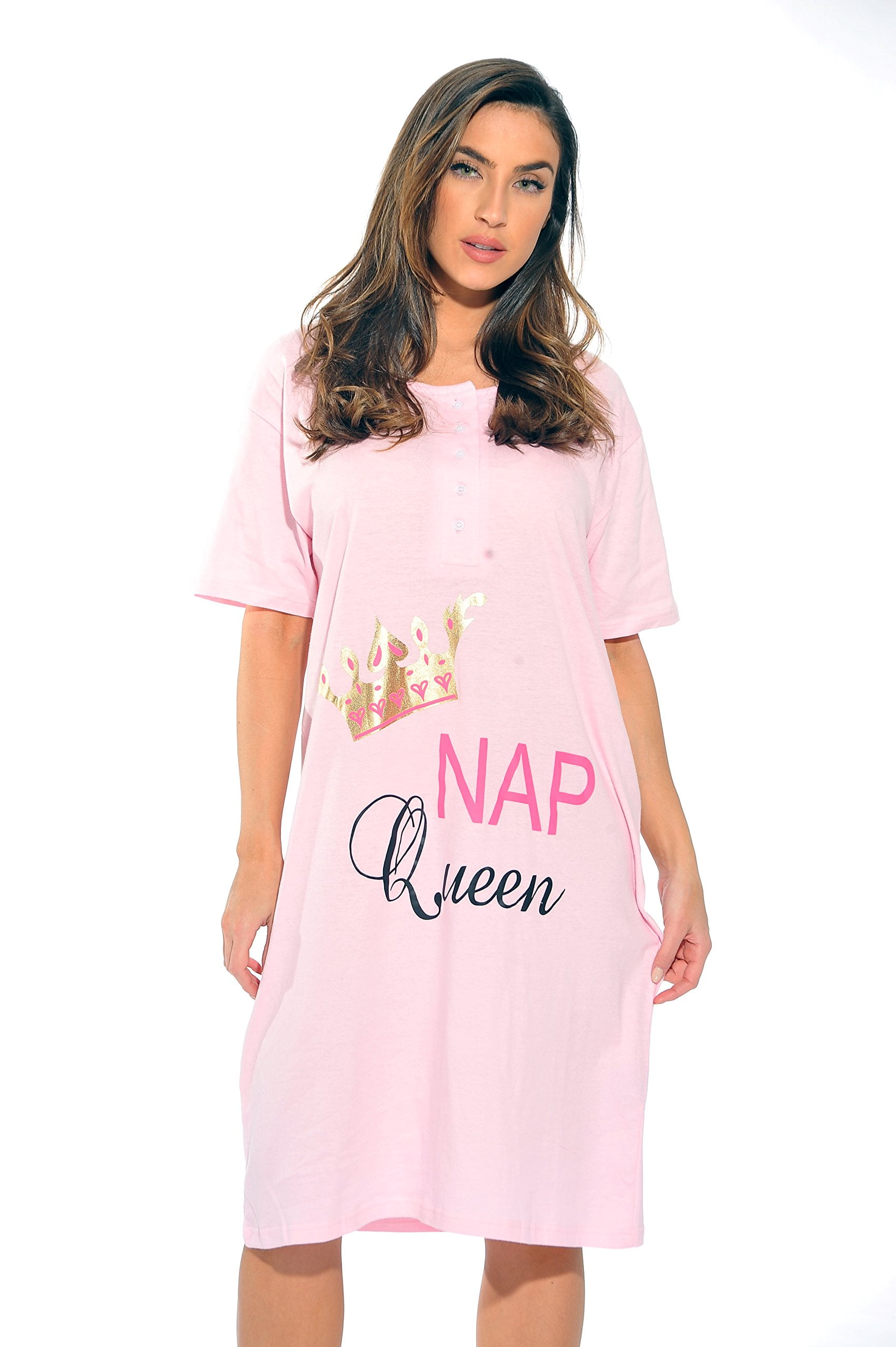 Ladies Short Sleeve Nightdress Nightie Nightshirt slogan Womens Pyjamas 