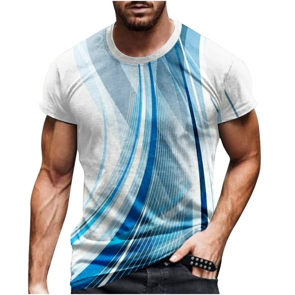 RXIRUCGD Casual Hauts Hommes Col Rond Pull Impression Numérique 3D Fitness Shorts Manches T Shirt Blouse Hommes T Shirt