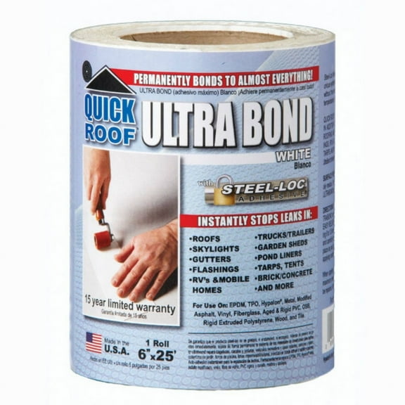 Quick Roof Ultra Bond with Steel-Loc Adhesive Roof Tape - 6" x 25', White