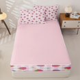 thumbnail image 4 of Erosebridal Sweet Strawberry Pattern Zipper Full Size Comforter Sets with Fitted Sheet and 2 Pillowcases,Gingham Check Print Zipper Bedding Set,Pink Red White,Pink Reversible, 4 of 6