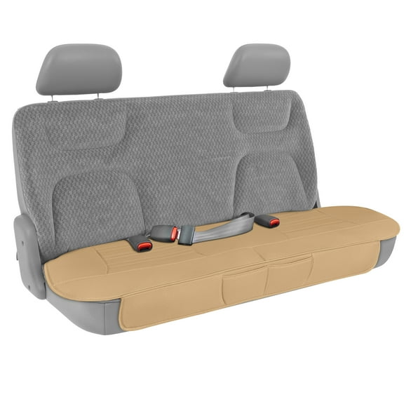 Motor Trend Faux Leather Padded Rear Bench Car Seat Cover, Storage Pockets Premium Cushion, Universal Fit Auto Interior, for Car Truck SUV Van, Beige