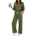 thumbnail image 4 of vdgthytj Tracksuits Womens Set 2 Piece Long Sleeve Crewneck Raglan Shoulder Contrast Piping Tops Drawstring Wide Leg Pants Fall Athleisure Outfits(Medium,Army Green), 4 of 9