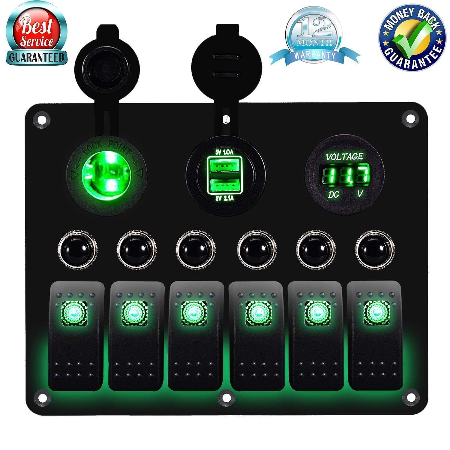Waterproof Marine Rated Green LED On/Off Rocker Switch Boat Car Truck Dome Light