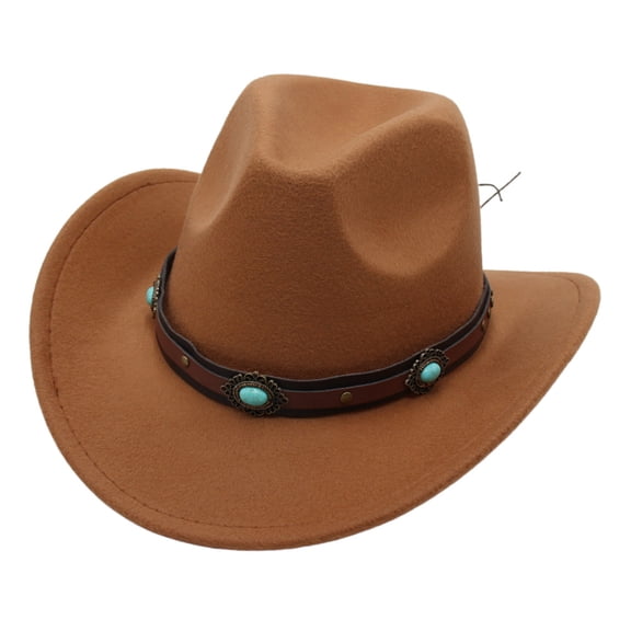Karoyedx Youth Cowboy Hat Kids Girls Boys Wide Brim Western Cowboy Cowgirl Hat with Wind Lanyard Felt Fedora Hat Khaki Size,3-8 Years