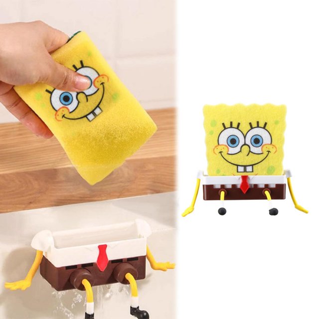Kitchen Cartoon Sponge Holder Creative Cleaning Sponge Holder Kitchen Sink Sponge Holder Cute Sponge Dish With Drain Bob The Sponge Design Kitchen