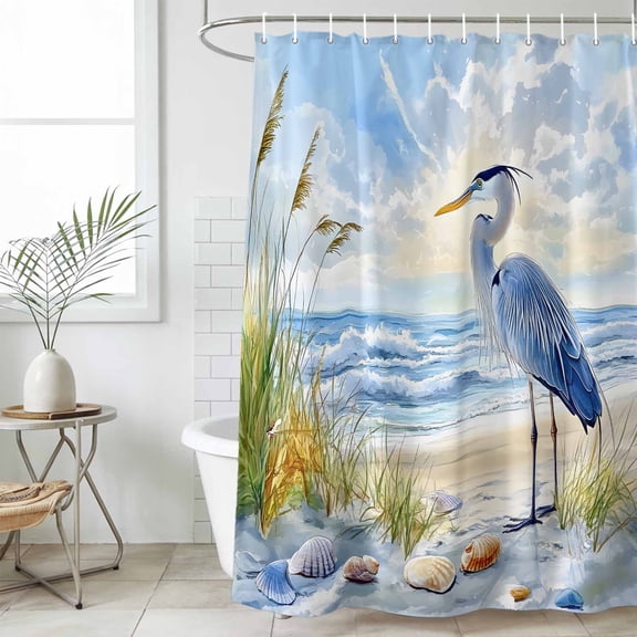 Coastal Birds Waterproof Fabric Shower Curtain,Blue Sky Heron Seabird Tropical Beach Waterproof Fabric Shower Curtain for Bathroom Curtains Bathtubs Hotel Shower Curtains with 12 Hooks Standard 60x72
