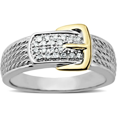 Duet Diamond Accent Buckle Ring in 10kt Yellow Gold and Sterling Silver, Size 7