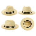 thumbnail image 3 of Comhats Womens Straw Fedora Brim Panama Beach Crushable Packable Havana Summer Sun Hat Party Floppy Ladies Beige Medium, 3 of 8
