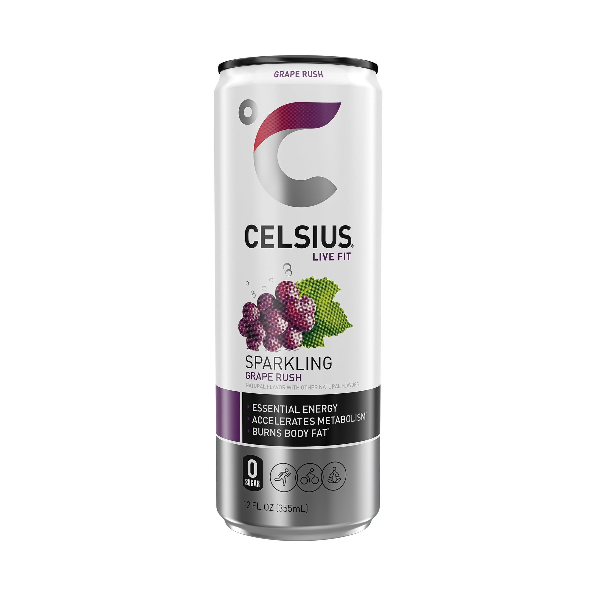 Pack of 12, Celsius Sparkling Grape Rush Energy Drink, 12 fl oz