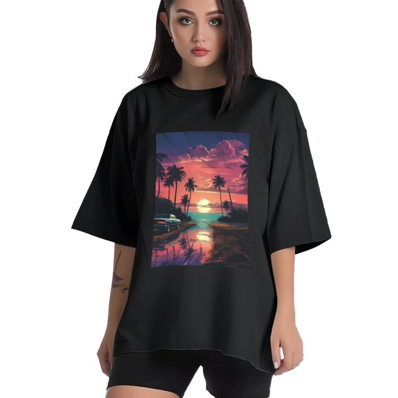 Plus Size Shirt for Women Black Tops for Women Short Sleeves Shirt for Women Vintage Landscape T Shirt Crewneck Shirt for Women XS