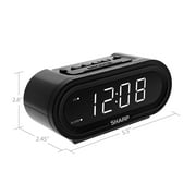 SHARP Digital Alarm Clock with AccuSet - Automatic Set, Black with White LED Display