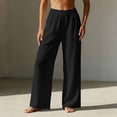 thumbnail image 5 of Dresfit Palazzo Pants Women Wide Leg Linen Yoga Trousers Summer 2026 Loose Flowy Pant Stretch Elastic Beach Slacks with Pockets Black XL, 5 of 6