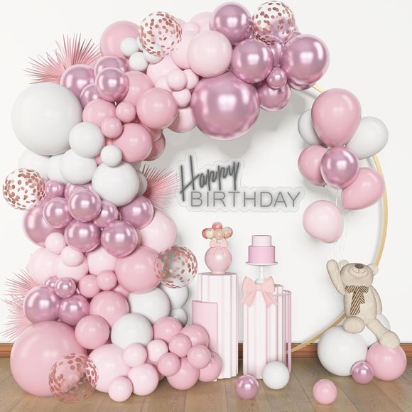 Kit de arco de globos A Archloon de 156 piezas, rosa y blanco, látex