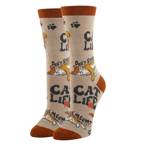 OoohYeah Women's Novelty Cute Animal Crew Socks, Funny Crazy Dress Socks, Cat Life