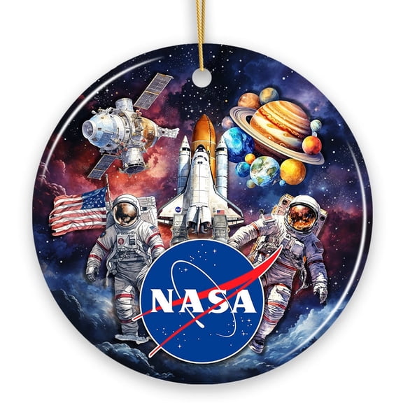 Artistic NASA Handcrafted Ornament, Astronaut in Outer Space with the Planets